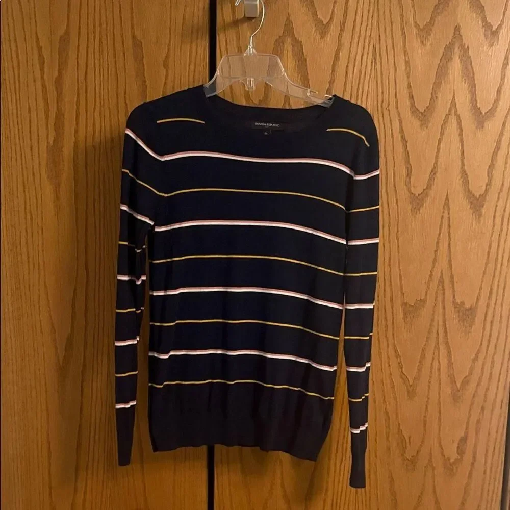 Banana Republic Navy Sweater with Pink and Gold Stripes
